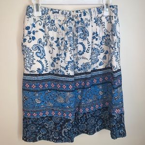White floral skirt with blue flowers